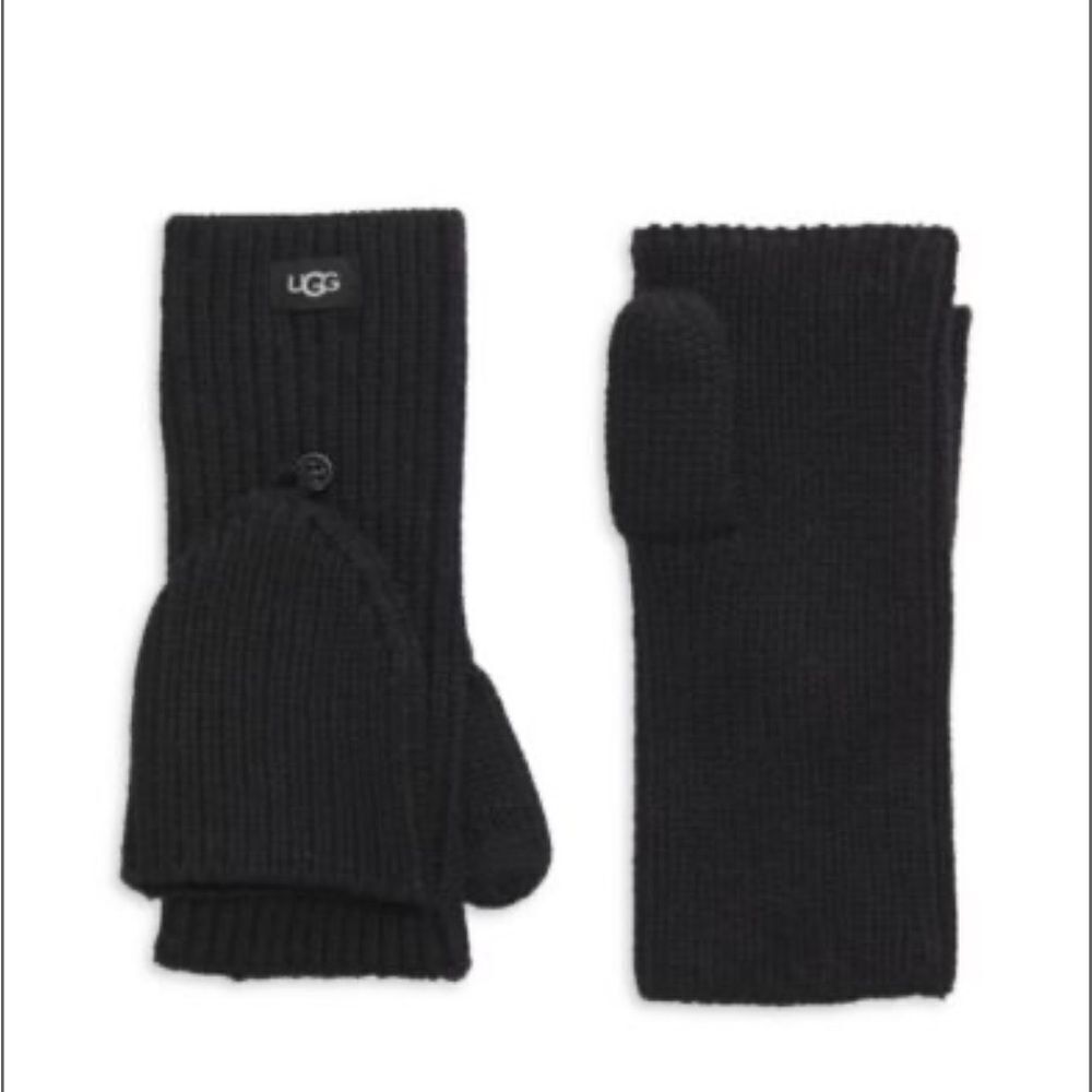 UGG MENS FLIP CONVERTIBLE MITTENS FINGERLESS GLOVES BLACK SIZE L/XL NWT